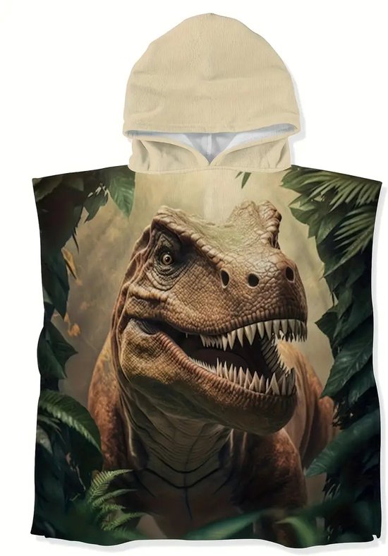 Dinosaurus badjas - ochtendjas - mouwloos - poncho - capuchon - handdoek - badponcho - Tyrannosaurus - Rex - one size van Dino.