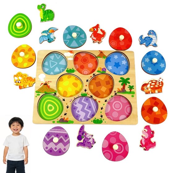 Dinosaurus-Ei-Montessori-Puzzelplank-Houten-3D-Puzzel-Vroeg-Educatief-Speelgoed-voor-Peuters-Kinderen van Merkloos