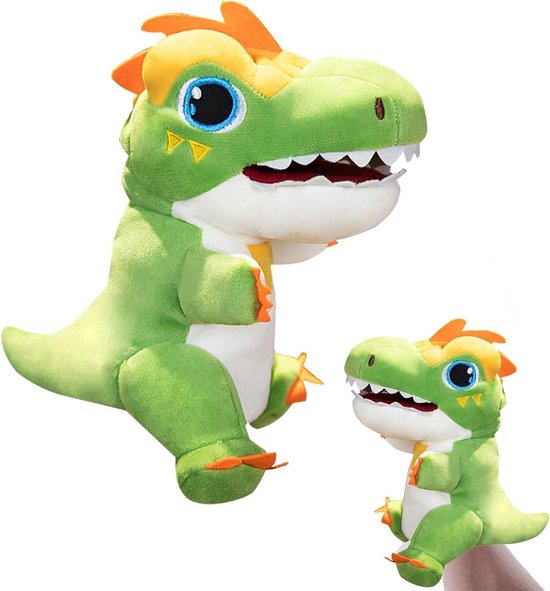 Dinosaurus Handpop - Pluche Speelgoed - Verhalen Vertellen - Zacht & Duurzaam - 20 cm - Groen