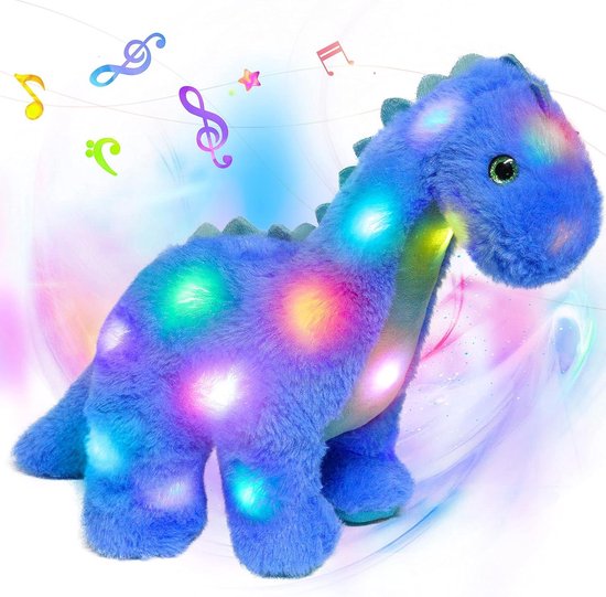 Dinosaurus Knuffel - Zacht Pluche - Slaapcomfort Kind - Met Muziek En Licht - 40 cm - Blauw