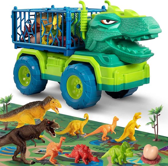 Dinosaurus Speelmat - Dino Speelkleed - Dinosaurus Vrachtwagen - Vloerkleed Dinosaurussen - Dino speelset - Speelgoed voor jongens - T-rex Truck van Dino.