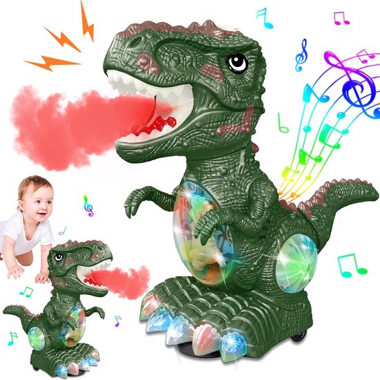 Dinosaurusspeelgoed voor 3-jarige jongens, speelgoed met muziek en lichtjes voor peuters van 3-4 jaar, baby-dinosaurus met één wiel, elektrisch dinosaurusspeelgoed voor kinderen van 3-5 jaar, ideaal als cadeau (groen) van Merkloos