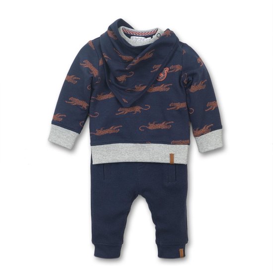Dirkje - 2 pce Babysuit + scarf - Navy + grey melee + aop - Mannen - Maat 56 van Dirkje