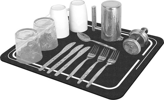 Dish Drying Mat Dishes, Absorbent Non-Slip Drying Mat Coffee Machine Drying Mat Quick Drying Super Absorbent Drying Mat ​for Kitchen for Drying Dishes & Glasses van Merkloos
