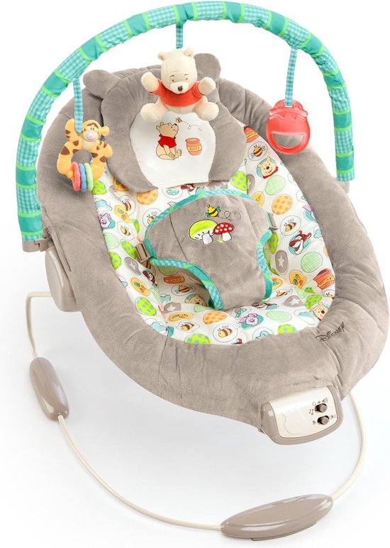 Disney Baby Winnie The Pooh Wip Met Vibraties, Automatische Uitschakelfunctie, Melodieën, Volumeregelaar, Afneembare Hoofdsteun En Speelboog, Grijs, 48.26 x 58.42 x 58.42 cm van Disney