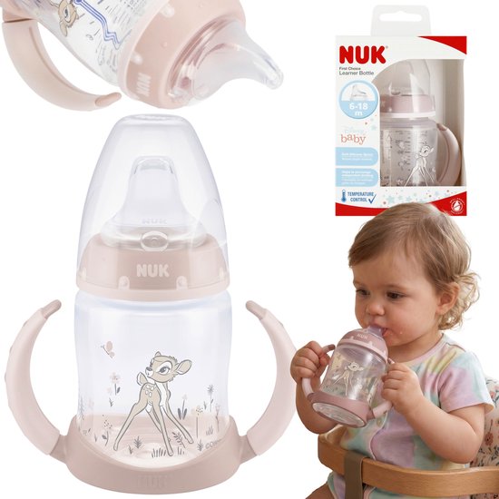 DISNEY Bambi NUK Veilige drinkfles met handvatten, tegen koliek, siliconen anti-lek speen 150ml 6-18m van Merkloos