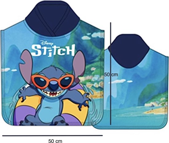Disney Lilo & Stitch Poncho - Badponcho - Sneldrogend - Blauw - 50x100 cm (uitgevouwen) - One Size (ongeveer 2-5 jaar) van Disney