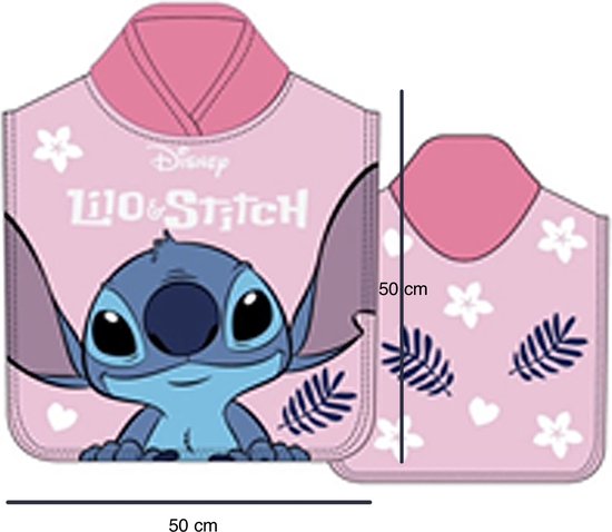 Disney Lilo & Stitch Poncho - Badponcho - Sneldrogend - Roze - 50x100 cm (uitgevouwen) - One Size (ongeveer 2-5 jaar) van Disney