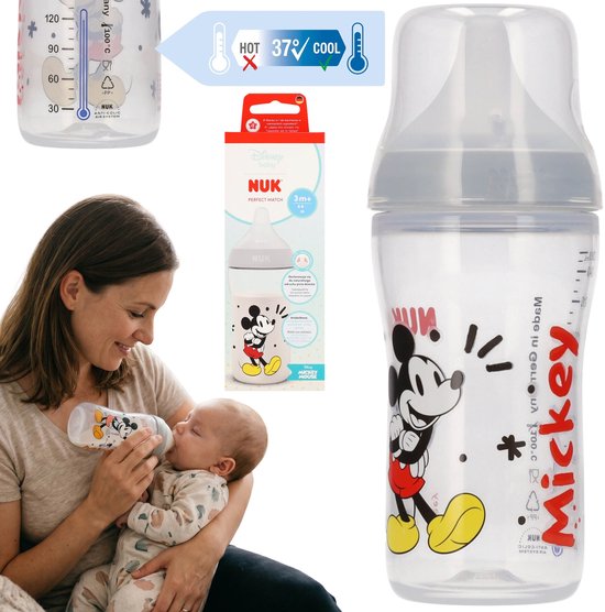 DISNEY Mickey Mouse Veilige NUK-voedingsfles, tegen koliek, met siliconen speen 260ml 3m+