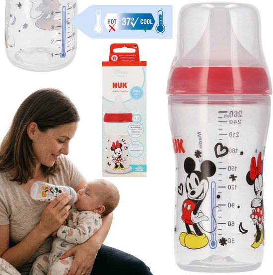 DISNEY Minnie Mouse NUK Veilige babyfles, tegen koliek, siliconen, speen voor flesvoeding 260ml 3m+
