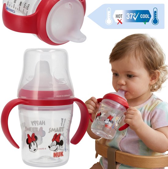 DISNEY Minnie Mouse NUK Veilige drinkfles voor beginnende drinkers, handvatten, tegen koliek, siliconen anti-lek speen 150ml 6m+