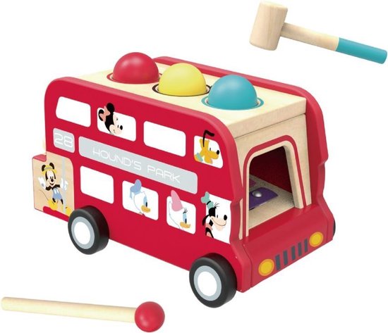 Disney Trekfiguur En Xylofoon Dubbeldekkerbus 30 Cm Hout Rood van Disney