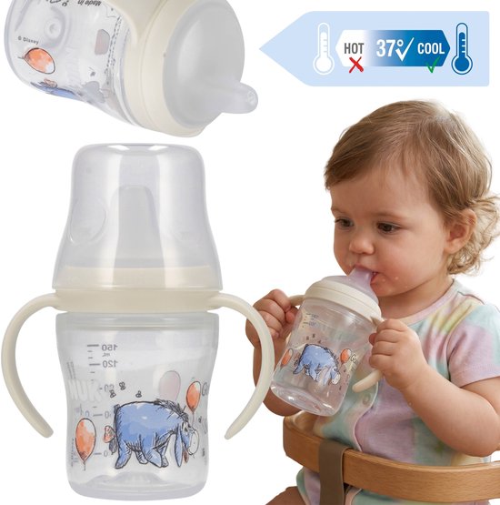 DISNEY Winnie de Poeh Eeyore NUK Veilige drinkfles voor peuters, handvatten, tegen koliek, anti-lek-mondstuk 150ml 6m+ van Disney