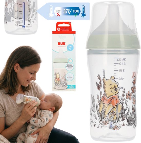 DISNEY Winnie de Poeh NUK Veilige babyfles, tegen koliek, siliconen speen 260ml 3m+