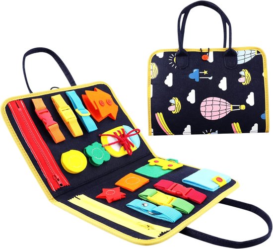 Dit Montessori-speelbord is geschikt voor kinderen van 2 tot 4 jaar en is voorzien van ritsen, knopen, gespen en strikken. Zo kunnen kinderen leren zichzelf aan te kleden en hun fijne motoriek ontwikkelen. van Merkloos