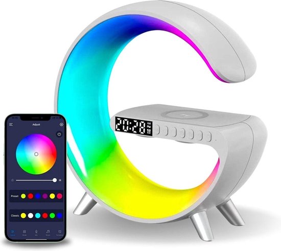 DiverseGoods Wake-Up Light - Met Draadloze Oplader - Digitale Wekker - Lichtwekker - Wekkerradio - LED Light - Bluetooth Speaker- Wit Mini van DiverseGoods