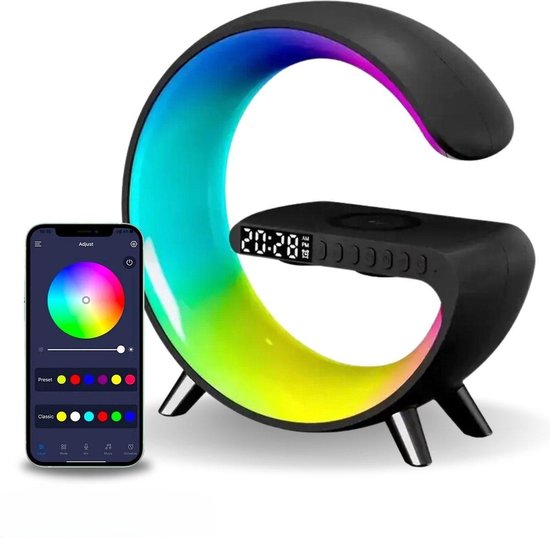 DiverseGoods Wake-Up Light - Met Draadloze Oplader - Digitale Wekker - Lichtwekker - Wekkerradio - LED Light - Bluetooth Speaker- Zwart mini van DiverseGoods