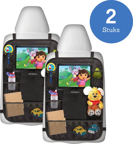 DIVERZA Auto Organizer - 2 stuks - Luxe Autostoel Beschermer - Met Tablet Houder Voor Kinderen van DIVERZA