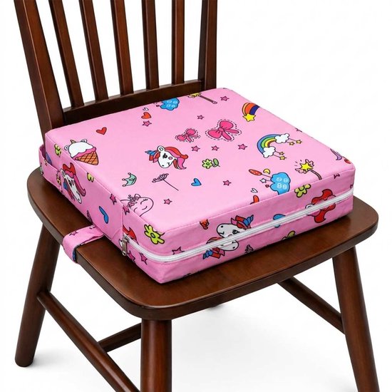 DIVERZA Stoelverhoger – Zitkussen Tafel – Verhoogkussen – 9 cm hoog – Stoelverhoger voor kinderen – Zitverhoger – Stoelverhoger eettafel – Peuter – Roze