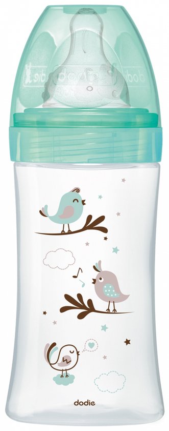 DODIE Anti-koliek fles Initiation + GLASS 3 snelheden stroom 2 - 270ml - VERT BIRDS