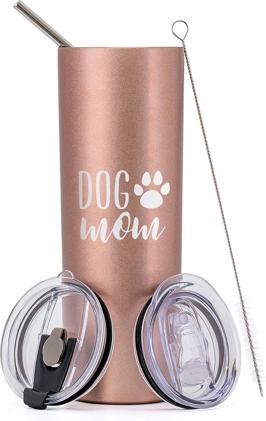 Dog Mom gift beker voor vrouwen, hondenmoeder, cadeaubeker voor Moederdag, verjaardag, Reisbeker voor hondenliefhebbers, 20 oz, dubbelwandig, tumbler drinkbeker, campingbeker met rietje en deksel van Maars Drinkware