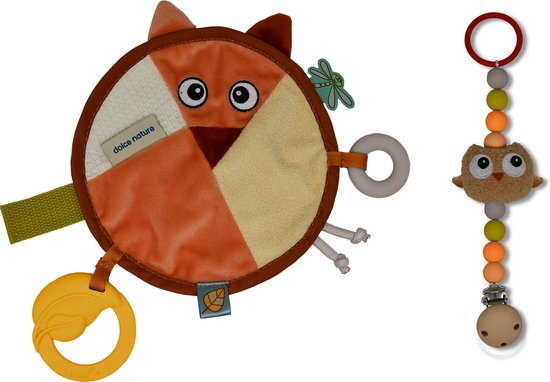 Dolce Toys speelgoed Earth knuffeldoekje & speenketting - Fiona Vos & Ollie Uil van Dolce
