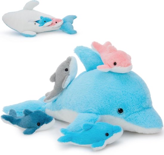 Dolfijn Pluche Knuffel - Zee Dieren Knuffel - Interactief Spelen - Familie Set met Baby's - 52 cm - Blauw