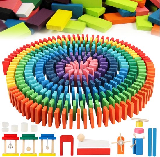 Dominostenen Kinderen 1000-Delig - Kleurrijke Domino Bouwset - 10 Kleuren - Met 24 Bouwonderdelen - Opbergtas - Voor Kinderen 3-6 Jaar