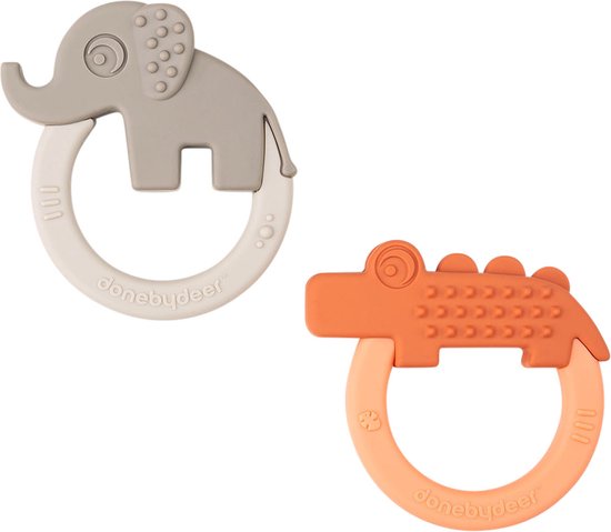 Done By Deer Bijtring Deer Friends Papaya/Sand 2-Pack van Done by Deer