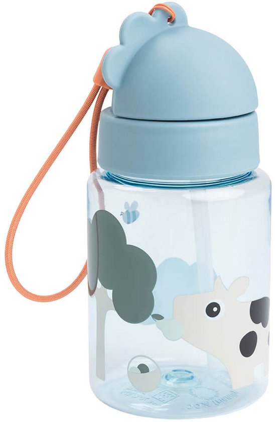 Done By Deer Drinkfles Met Rietje - Tiny Farm - Blue
