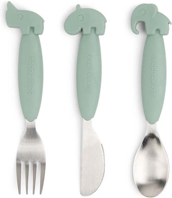 Done by Deer Easy-Grip Bestekset Deer Friends - Green van Done by Deer