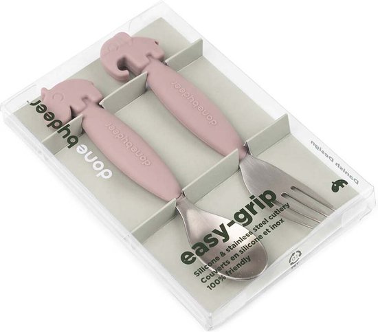 Done By Deer Easy-Grip Spoon And Fork Set Deer Friends Powder van Done by Deer