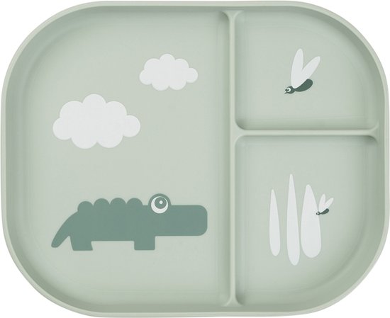 Done By Deer Foodie Compartment Plate Croco Green van Done by Deer