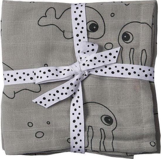 Done By Deer set 2 hydrofiele doeken 120 x 120cm | Sea Friends Grey * van Done by Deer