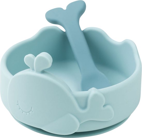 Done By Deer Silicone Bowl & Lepel Set - Wally Blue van Done by Deer