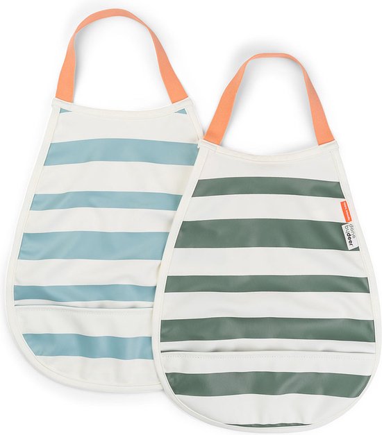 Done by Deer slabbetje streep set van twee - blauw / groen van Done by Deer