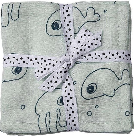 Done By Deer Tetradoek Swaddle Pack Sea Friends Blauw - 2 Stuks van Merkloos