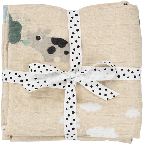 Done By Deer Tiny Farm Multidoek - 2-Pack - Sand van Merkloos