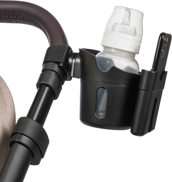 Dooky 2 in 1 Universele Beker en Telefoonhouder - Voor kinderwagen en Buggy - Zwart - 360 graden draaibaar ontwerp van Dooky