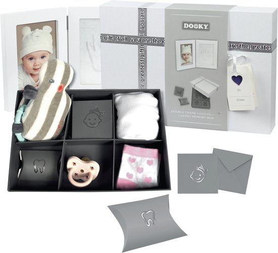 Dooky 2D Baby Hand- en Voetafdruk Lijst met Memory Box – Foto en Klei Afdrukken – Huidvriendelijk & Eenvoudig te Maken – Kraam- of Cadeau Geschenk