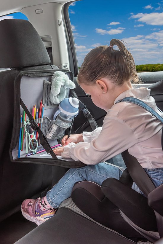 Dooky - Autostoel Backseat Travel Tray - Grijs - Tablet houder - Opvouwbaar - Geïntegreerd tafeltje met verstelbare hoek en opstaand randje van Dooky