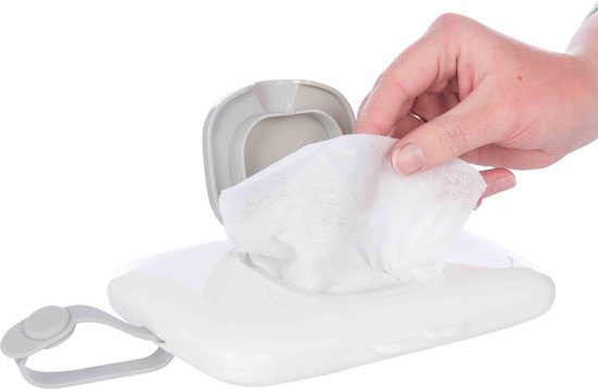 Dooky - Doekjes Box - Te bevestigen aan kinderwagen/buggy - Wit/Grijs van Dooky