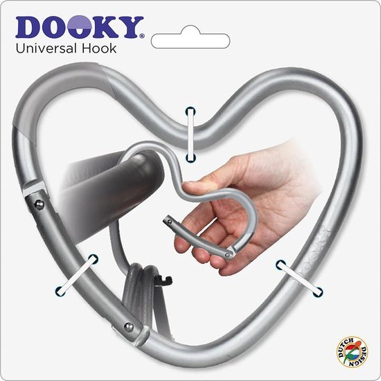 Dooky Universal Hook Tassenhaak Hartvorm Silver (mat) van Dooky