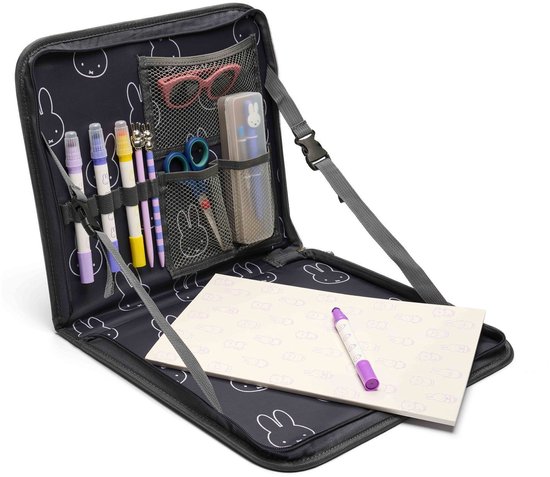 Dooky x nijntje - Autostoel Backseat Travel Tray - Grijs - Tablet houder - Opvouwbaar - Geïntegreerd tafeltje met verstelbare hoek en opstaand randje