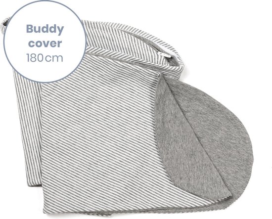 Doomoo Buddy Cover - Hoes voor Voedingskussen Buddy - Biologisch Katoen - 180 cm - Classic Light Grey van Doomoo