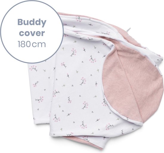 Doomoo Buddy Cover - Hoes voor Voedingskussen Buddy - Biologisch Katoen - 180 cm - Flower Pink van Doomoo