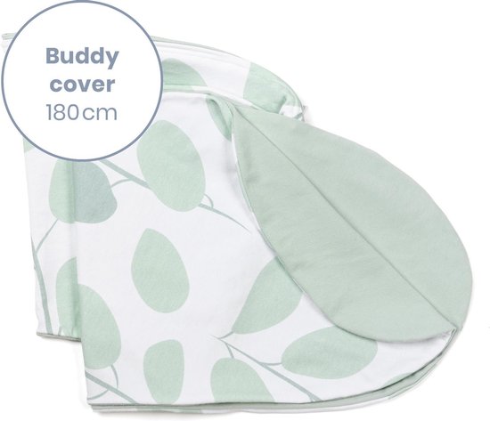 Doomoo Buddy Cover - Hoes voor Voedingskussen Buddy - Biologisch Katoen - 180 cm - Leaves Aqua Green van Doomoo