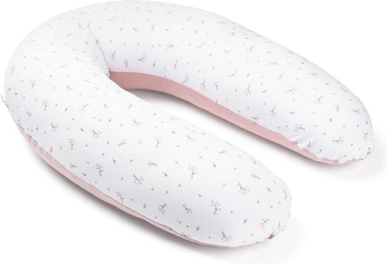 Doomoo Buddy - Voedingskussen - Zwangerschapskussen - Zijslaapkussen met superfijne en extra stille microkorrels - Bio katoen - 180cm - Flower Pink van Doomoo