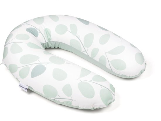 Doomoo Buddy - Voedingskussen - Zwangerschapskussen - Zijslaapkussen met superfijne en extra stille microkorrels - Bio katoen - 180cm - Leaves Aqua Green van Doomoo