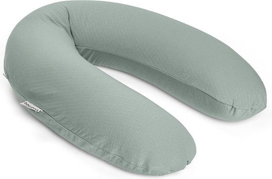 Doomoo Buddy - Voedingskussen - Zwangerschapskussen - Zijslaapkussen met superfijne en extra stille microkorrels - Bio katoen - 180cm - Tetra Jersey Green van Doomoo